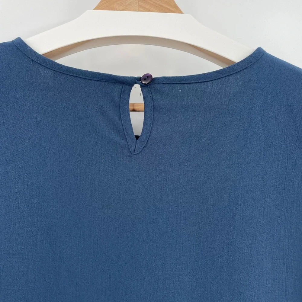 Toni Garment CC Magic Vintage Blouse M Slate Blue Short Sleeve Shirt Keyhole - Picture 4 of 8